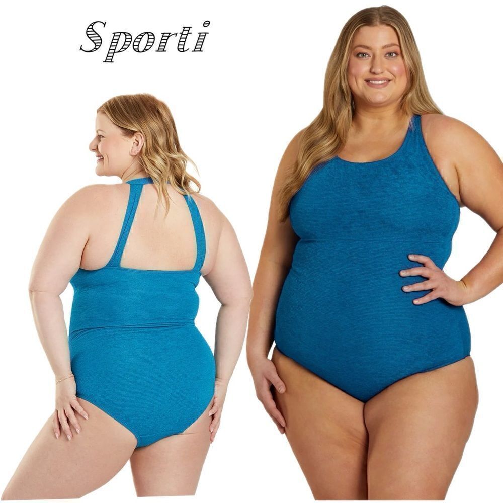 Sporti plus size textured chlorine swco031 teal size 18